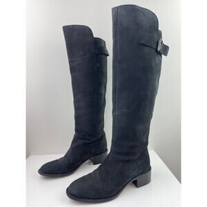 FENDI Black Nubuck Leather Knee High Riding Boots Almond Toe Heel Size 38 ITALY